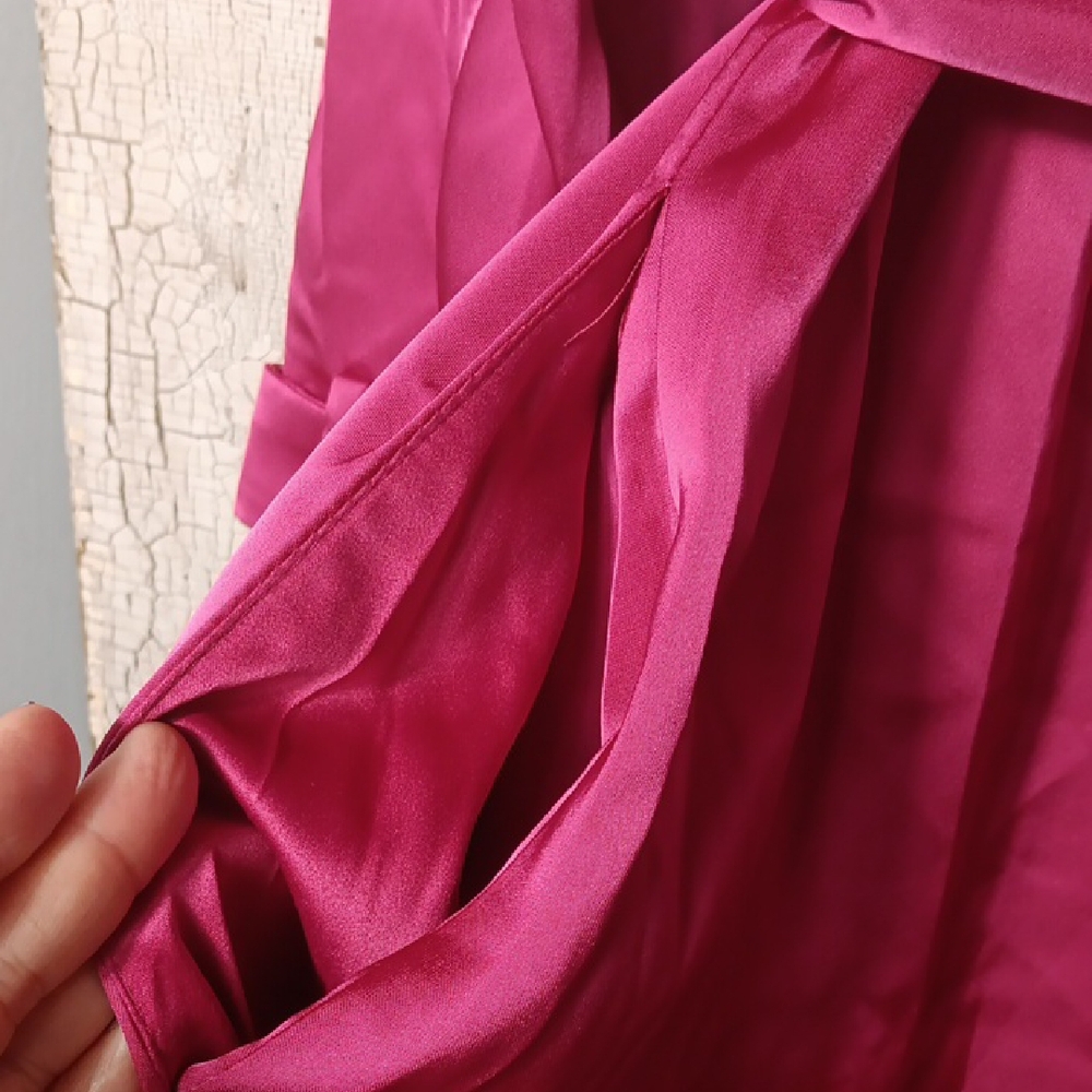 Vibrant Pink Trench Coat with Wrap Design and Tie Belt - Picture 9 of 10